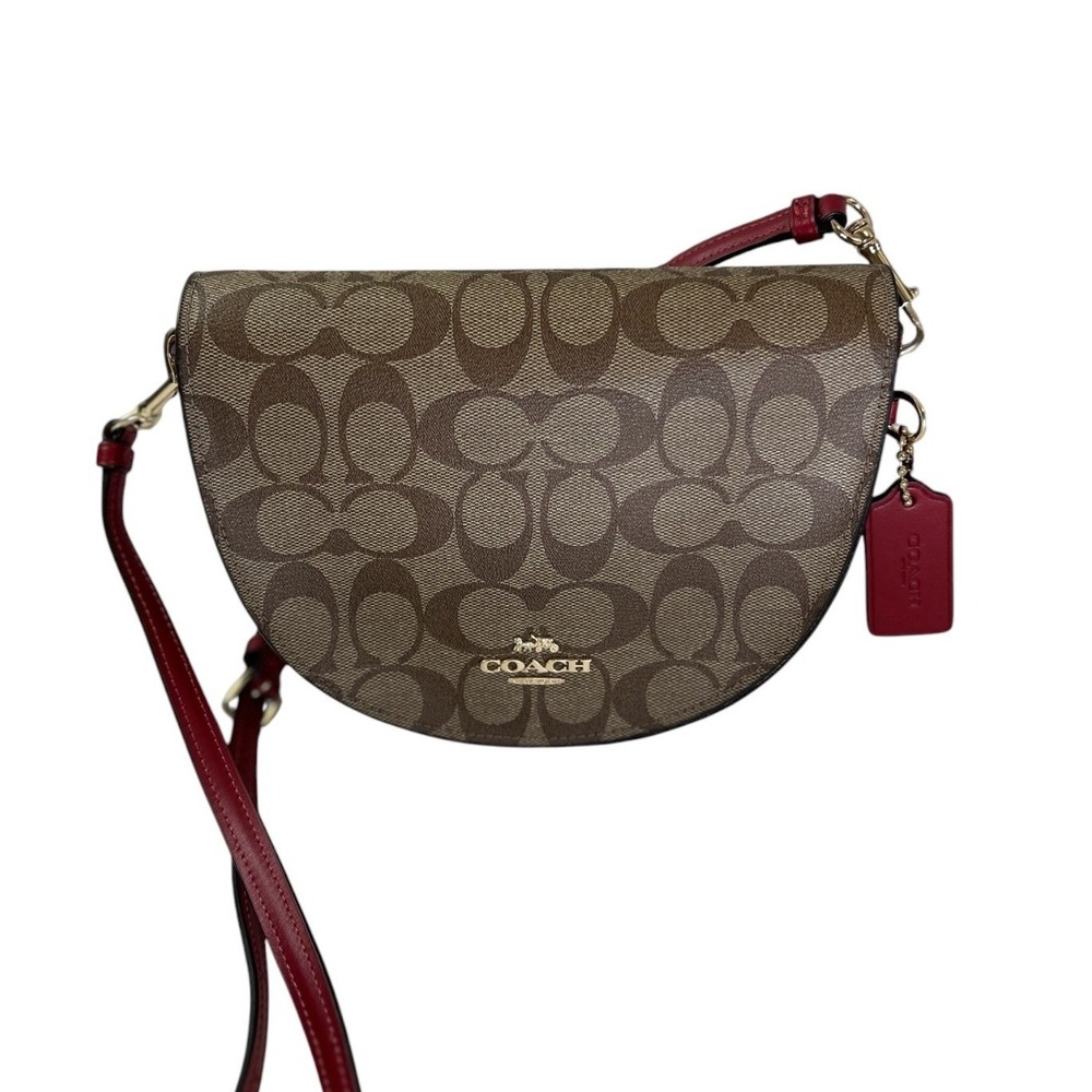 COACH Ellen Crossbody Bag in Signature Canvas Khaki Red C1430